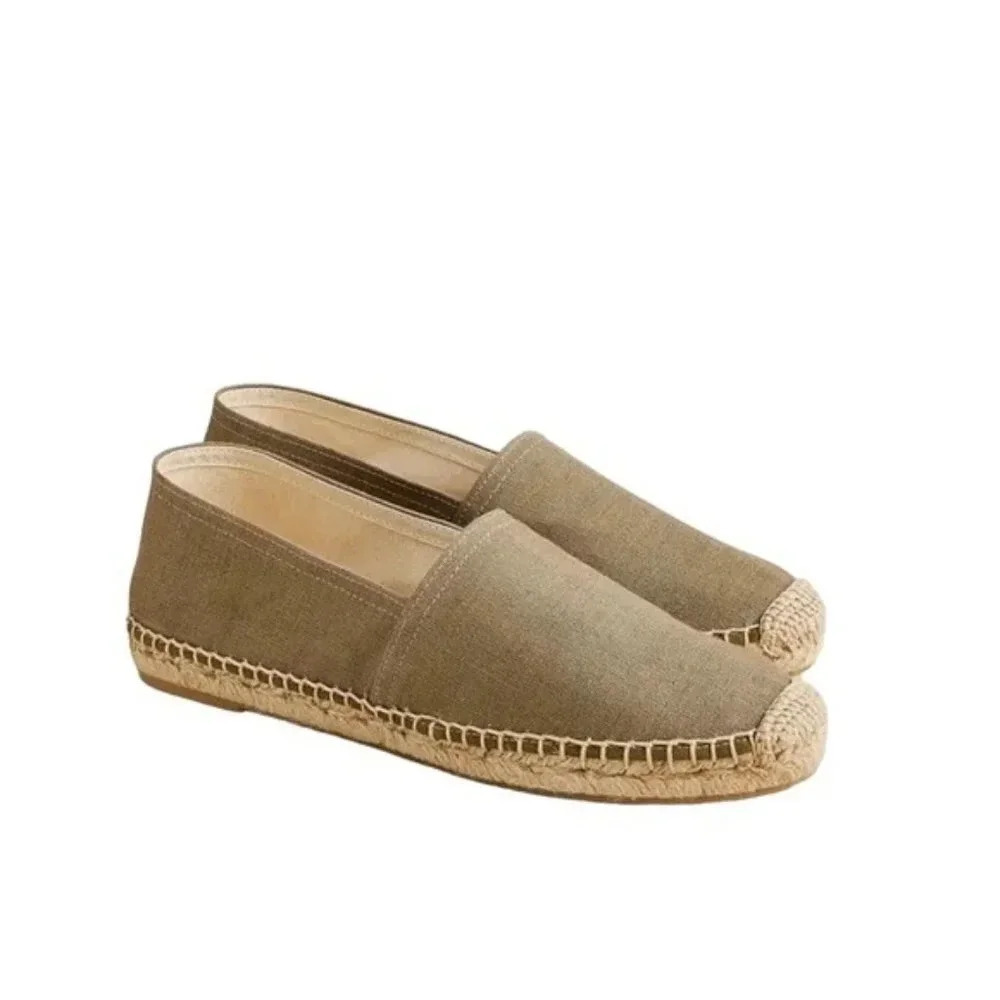 J. Crew Linen Made in Spain Espadrille Green Size 6.5 NWT